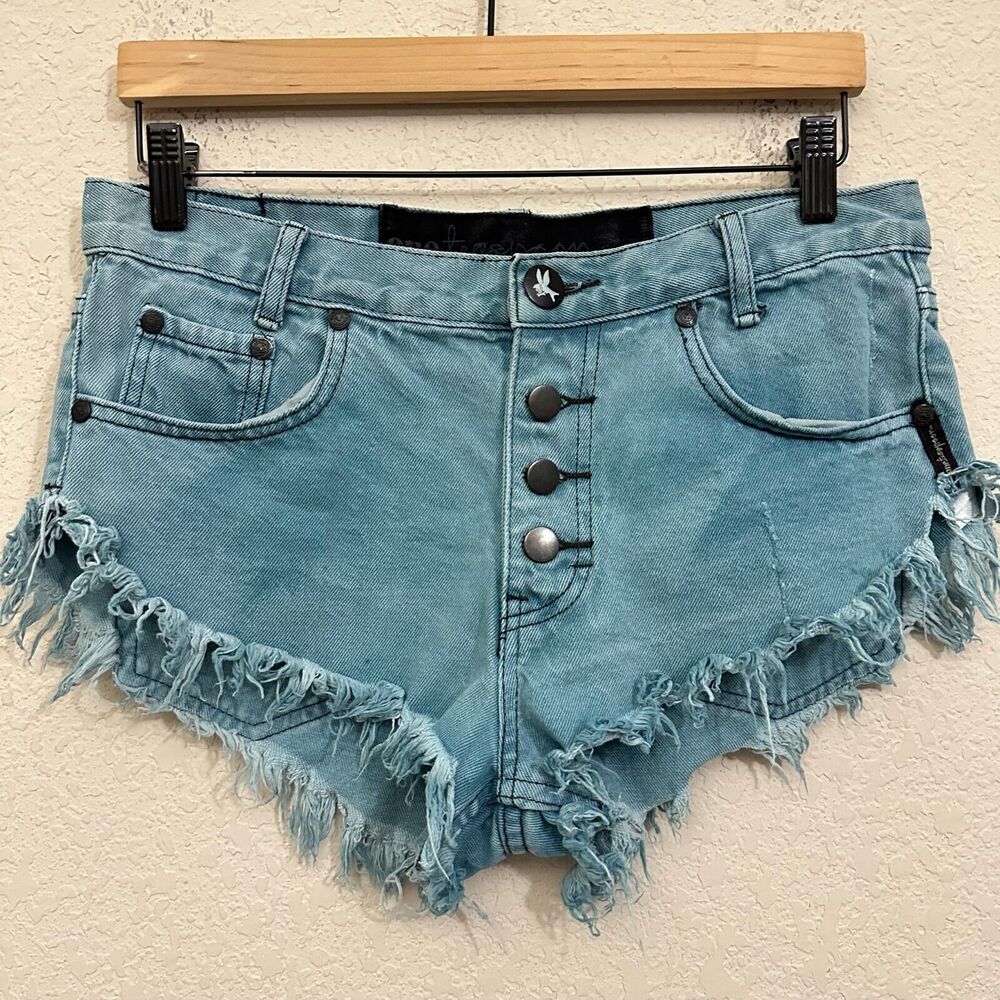 ONE TEASPOON Jean Shorts Blue Hot Pant Cut-Off Fringed Frayed Grunge